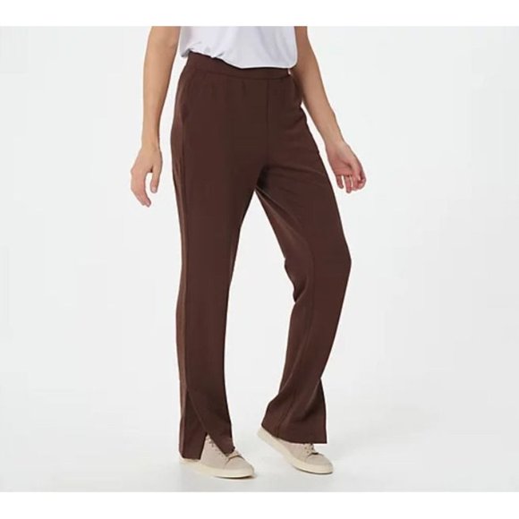 Lisa Rinna Collection Brushed French Terry Pants Size XS Slim Leg Coffee Pull On - Picture 2 of 11